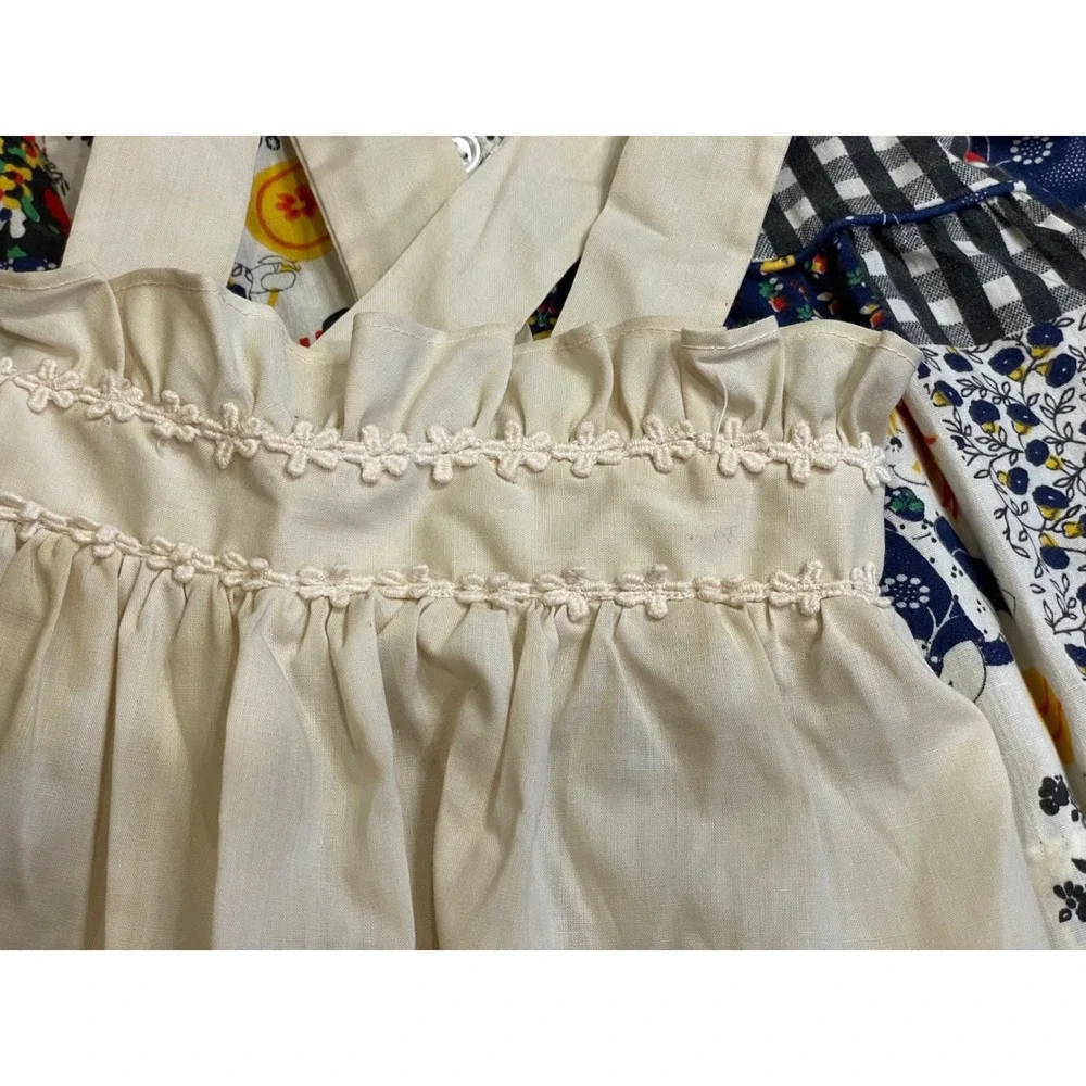 Vintage Peaches Cream Patchwork Doll Dress and Cream Pinafore Apron Set Kids‎